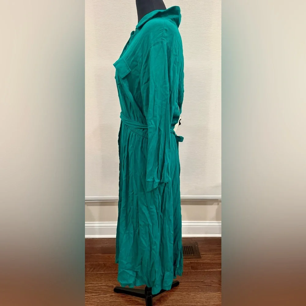 Torrid Size 2 Emerald Green Shirt Dress Midi Button Front Tie Waist  Plus  18 20 - Picture 3 of 7